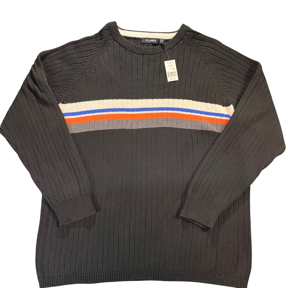 NWT PLANKS MEN XL Ribbed Crew Neck Sweater‎ Pullover Striped Long Sleeve Casual